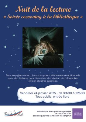 BIBLIOTHÈQUE GEORGES ROYER : NUIT DE LA LECTURE « Soirée cocooning à la bibliothèque » - 0