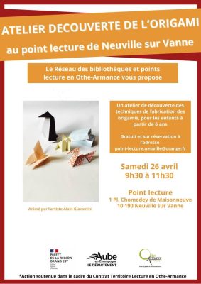Atelier découverte de l&rsquo;origami à Neuville sur Vanne - 0